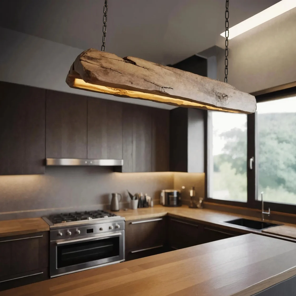 Rustic Log Beam Pendant Lighting For Kitchen Island